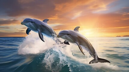 Wall Mural - a group of dolphins jumping out of the water