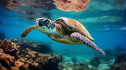 Wall Mural - a turtle swimming in the water