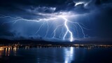 lightning striking a city