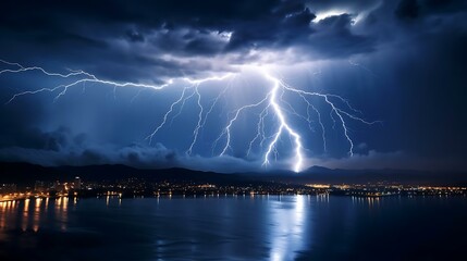 lightning striking a city