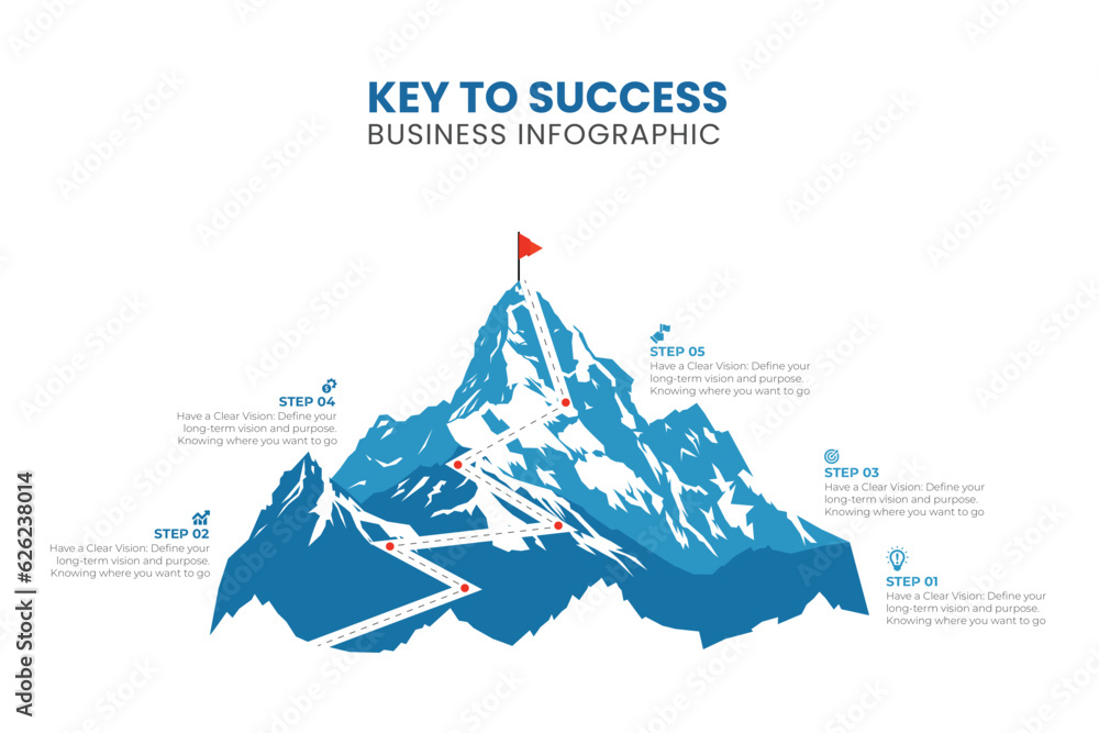 Mountain progression path. Climbing progress route, mountain peak ...