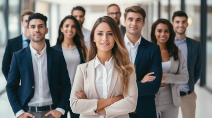 Aufkleber - Smiling group of diverse young business people standing together in a modern office, Successful creative business team.