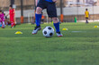 © chitsanupong - Children playing control soccer ball tactics on grass field with for training