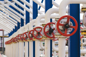 Canvas Print - Pipeline oil and gas valves at gas plant pressure safety valve selective