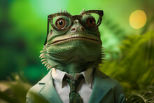 Reptile Scale Iguana Wildlife Lizard Green Close-up Portrait Glasses Animal. Generative AI.