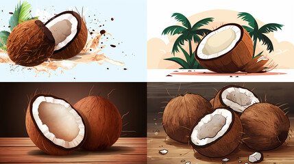 Sticker - illustration of coconut with leaves