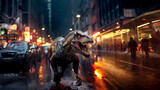 Fototapeta  - Fantastic dinosaur on the street