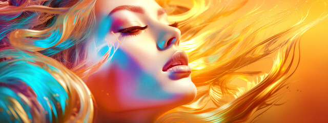 portrait of beautiful model with blond hair in golden colors for an advertisement for cosmetics bran