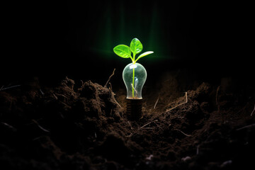 Wall Mural - Growing seedling sprouting out of a light bulb. 