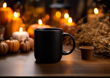 Fototapeta  - black mug mockup halloween background 