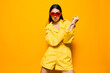 fashion woman attractive girl trendy lifestyle sunglasses yellow young beautiful outfit
