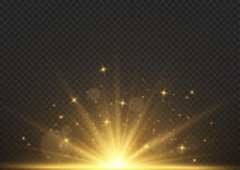 Golden Rays Rising Up On A Dark Background. Vector Illustration Of An Explosion With Flying Gold Dust.