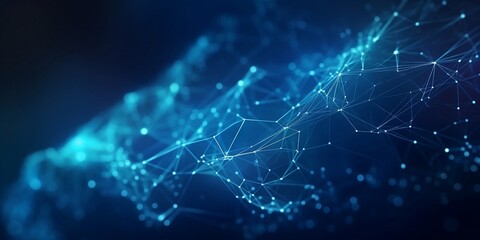 Blue abstract background with a network grid and particles connected. AI generative