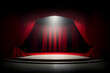 Stage with red curtains and spotlight. Background for presentation. AI Generated.