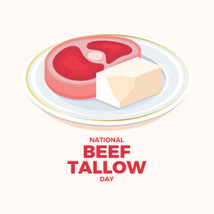 Wall Mural - National Beef Tallow Day vector illustration. Beef steak and a cube of lard icon vector. Beef fat block on a plate drawing. July 13. Important day