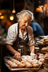 Wall Mural - One senior old confident woman prepare bread at bakery