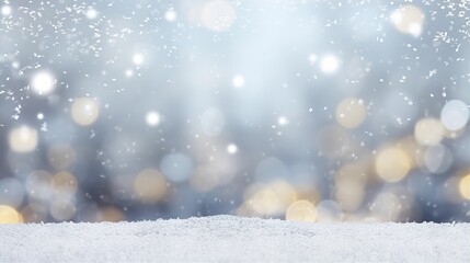 Wall Mural - Winter Christmas Snow Fall Bokeh Lights Snowflakes Pastel Colour Background