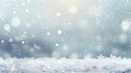 Wall Mural - Winter Christmas Snow Fall Bokeh Lights Snowflakes Pastel Colour Background