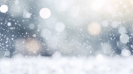 Wall Mural - Winter Christmas Snow Fall Bokeh Lights Snowflakes Pastel Colour Background