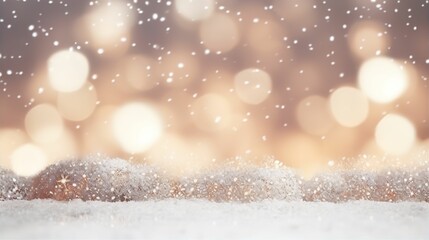 Wall Mural - Winter Christmas Snow Fall Bokeh Lights Snowflakes Pastel Colour Background