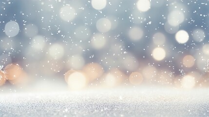 Wall Mural - Winter Christmas Snow Fall Bokeh Lights Snowflakes Pastel Colour Background