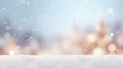 Wall Mural - Winter Christmas Snow Fall Bokeh Lights Snowflakes Pastel Colour Background