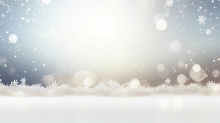Wall Mural - Winter Christmas Snow Fall Bokeh Lights Snowflakes Pastel Colour Background