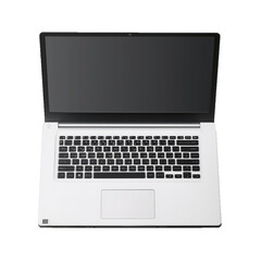 Fototapete - Laptop computer with white screen and angled keyboard, front and back view.