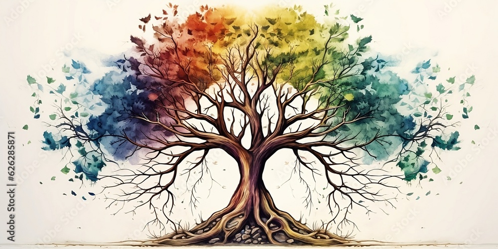 Tree of life with the roots. Generative AI technology. Stock ...