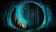 magical dark space forest wallpaper with delusion and illusion effect generative ai