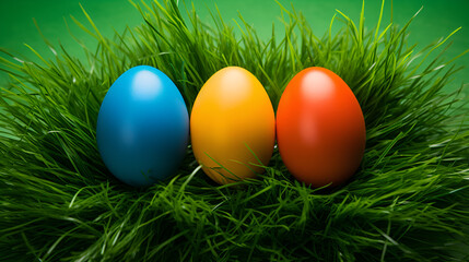 Wall Mural - easter eggs in grass