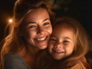 Happy Mother's Day. Mather and daughter smiling happily. 