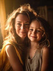 Happy Mother's Day. Mather and daughter smiling happily. Generative AI