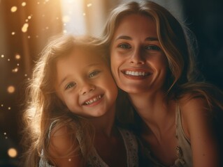 Happy Mother's Day. Mather and daughter smiling happily. Generative AI