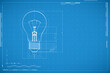 © Amgun - Blueprint of bulb lamp. Concept of design thinking, innovation, new creative idea, business solution, inspiration, new begining and brainstorming. Abstract technology background in blue color.