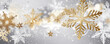winter abstract gold holiday background white christmas decoration glitter snow snowflake. Generative AI.