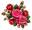 A bunch of red roses flowers with green leaves on a transparent background Generative AI