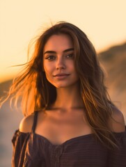 Wall Mural - Happy Beautiful young woman is smiilng on the beach. 