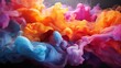 Colorful paint drops from above mixing in water or Ink swirling underwater, Generative AI