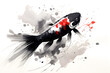 © makna - Koi fish illustration in Chinese brush stroke calligraphy in black and grey drawing inking