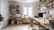 © VERTEX SPACE - Modern study room area home interior design and decoration ideas house beautiful background,home studio with natural day light,ai generate