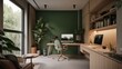 © VERTEX SPACE - Modern study room area home interior design and decoration ideas house beautiful background,home studio with natural day light with garden or park background,ai generate