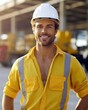© Neural Pixels - Beatiful confidence man builder worker in uniform and safety helmet smilling. Labour day.