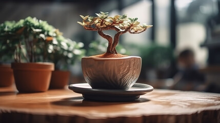 Wall Mural - Top view, latte art coffee on wooden table with book. Generative Ai