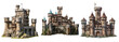 Old fairytale castle, medieval castle isolated on transparent background