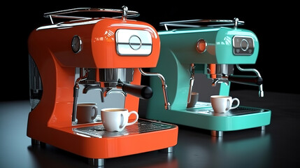 Wall Mural - Cappuccino and espresso coffee machine, Bright color. Generative Ai