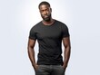 © Neural Pixels - Muscular handsome man in black t-shirt. Realistic t - shirt mockup. Generative AI