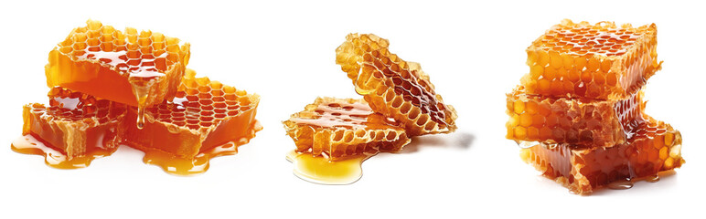 Fresh honeycomb, honey products by organic natural ingredients concept isolated on transparent background