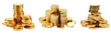 Stacks Of Shiny Coins Isolated On Transparent Background
