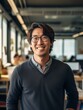 © Neural Pixels - Confident handsome and successful asian man smiling and looking determined. Generative AI